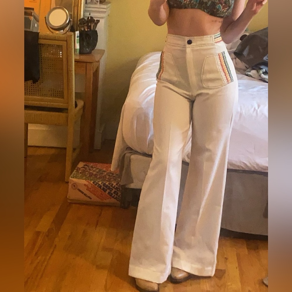Vintage 1970s white flared bell bottom pants